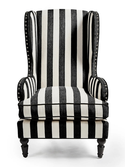 Marquee Black Stripe Chenille Wing Chair