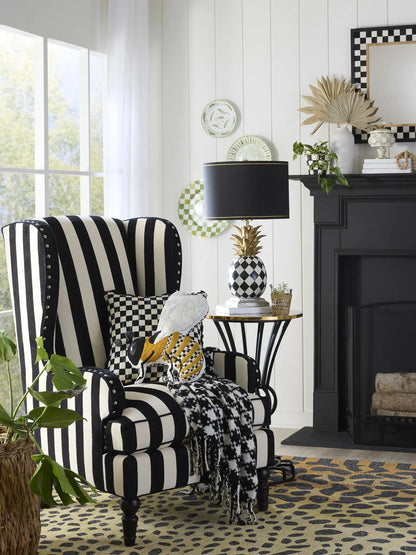 Marquee Black Stripe Chenille Wing Chair