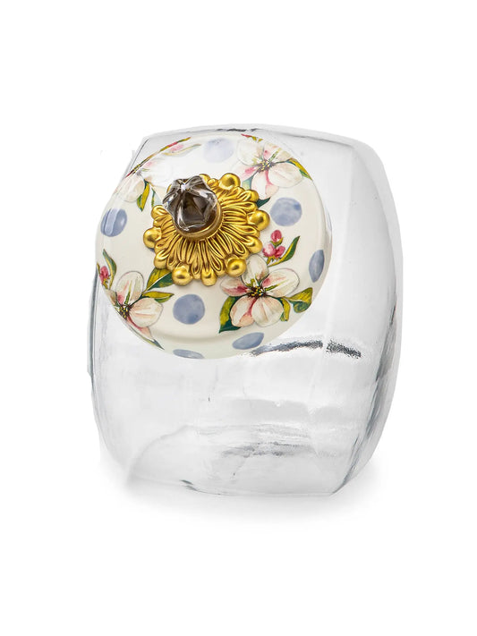 Sweets Jar With Wildflowers, Blue Lid