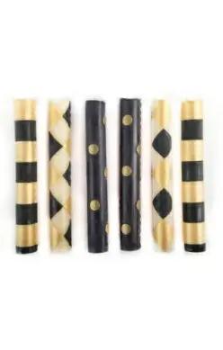 Mini Black & Gold Dinner Candles Set of 6