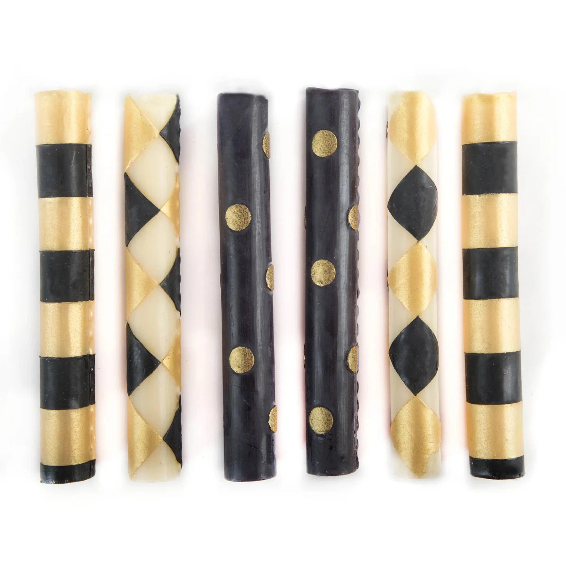 Mini Black & Gold Dinner Candles Set of 6