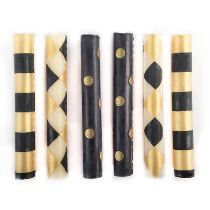 Mini Black & Gold Dinner Candles Set of 6