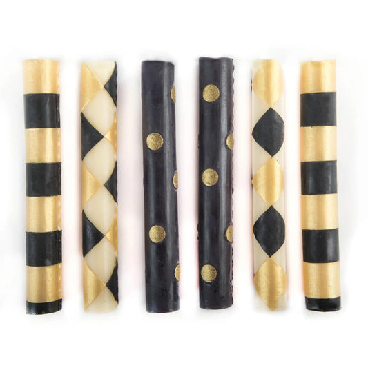 Mini Black & Gold Dinner Candles Set of 6