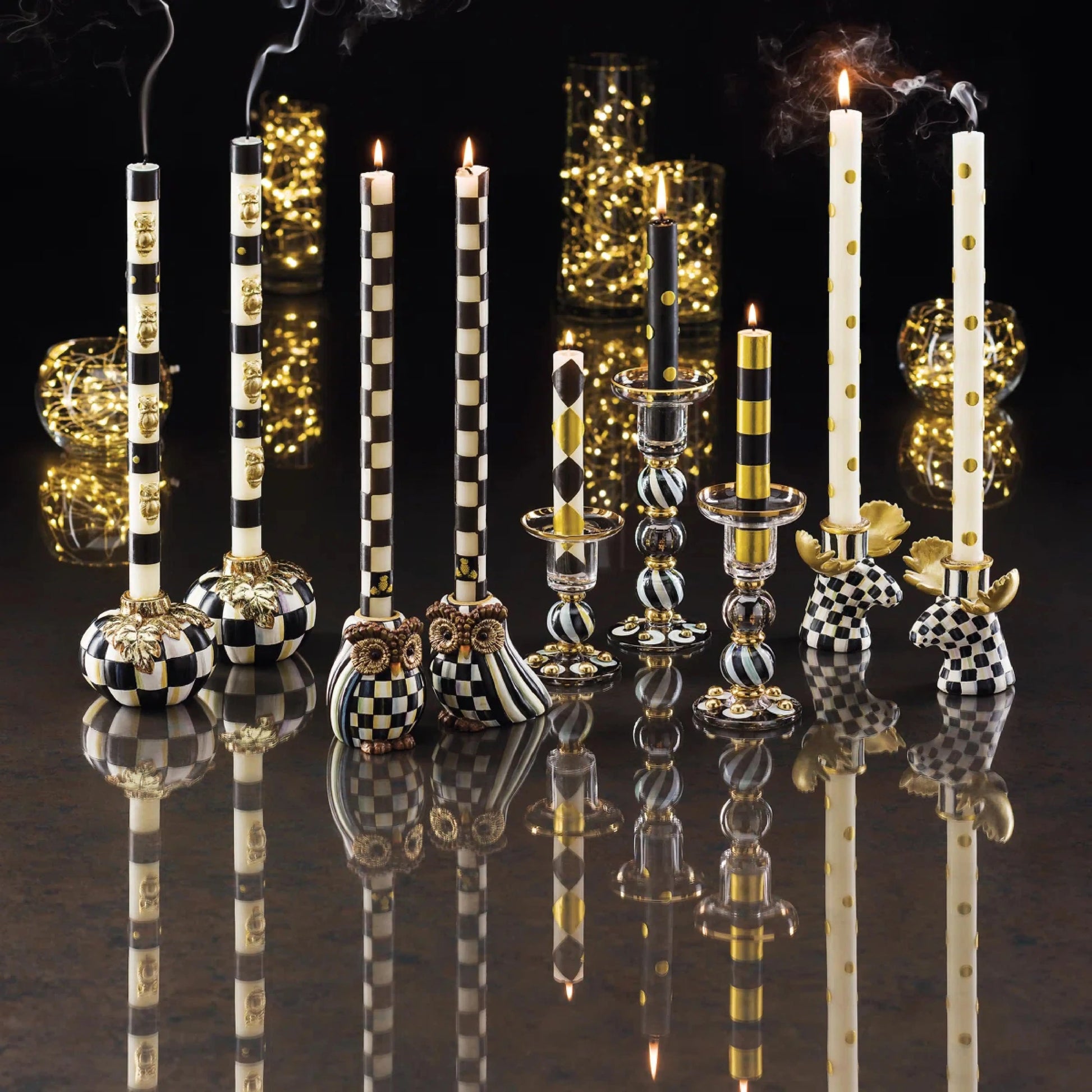 Mini Black & Gold Dinner Candles Set of 6