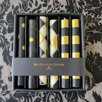 Mini Black & Gold Dinner Candles Set of 6