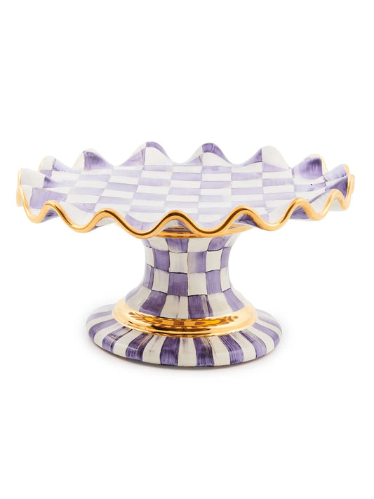 Plum Check Ceramic Fluted Cake Stand