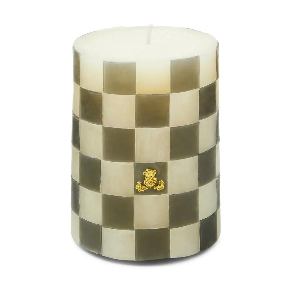 Check Grey 4” Pillar Candle