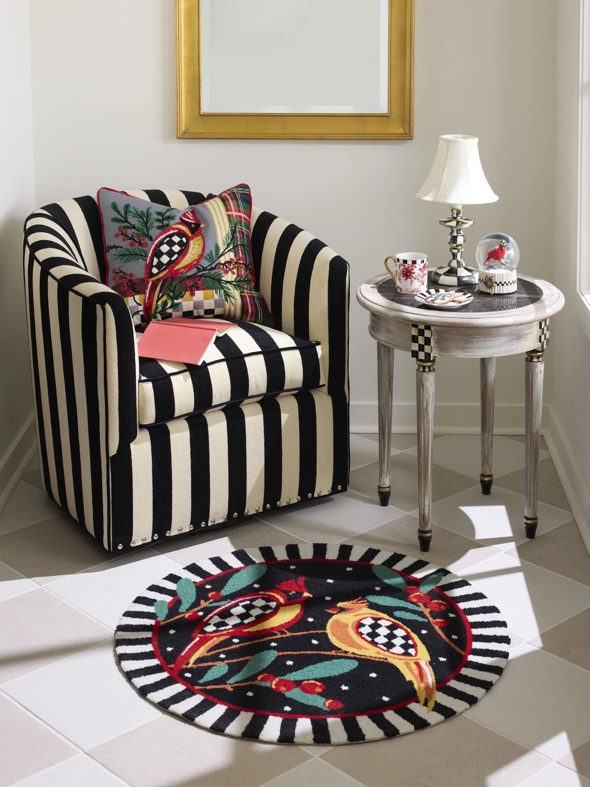 Marquee Black Stripe Chenille Swivel Chair