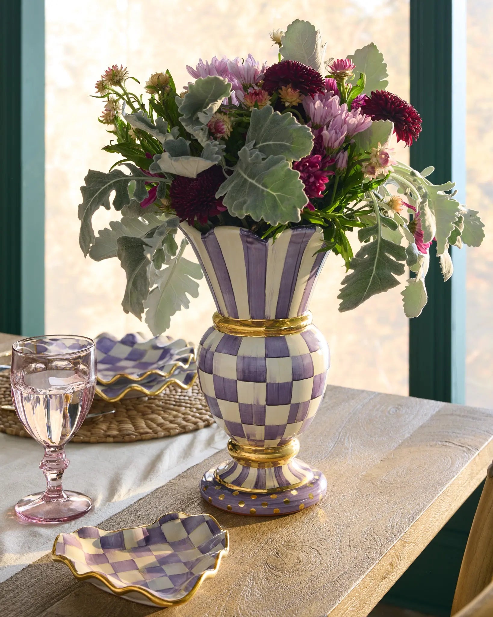 Plum Check Ceramic Great Vase