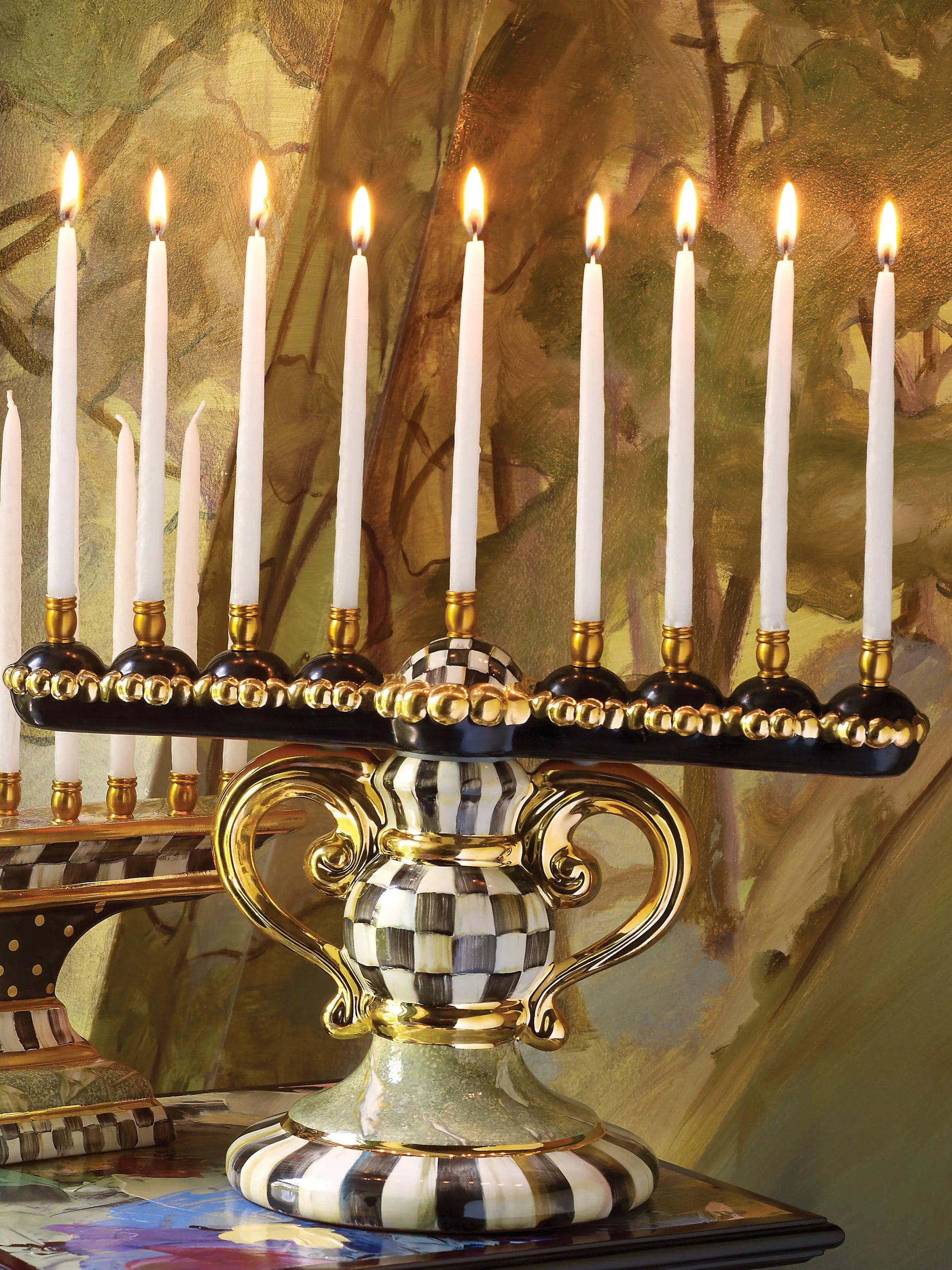 Courtly Check Ceramic Menorah