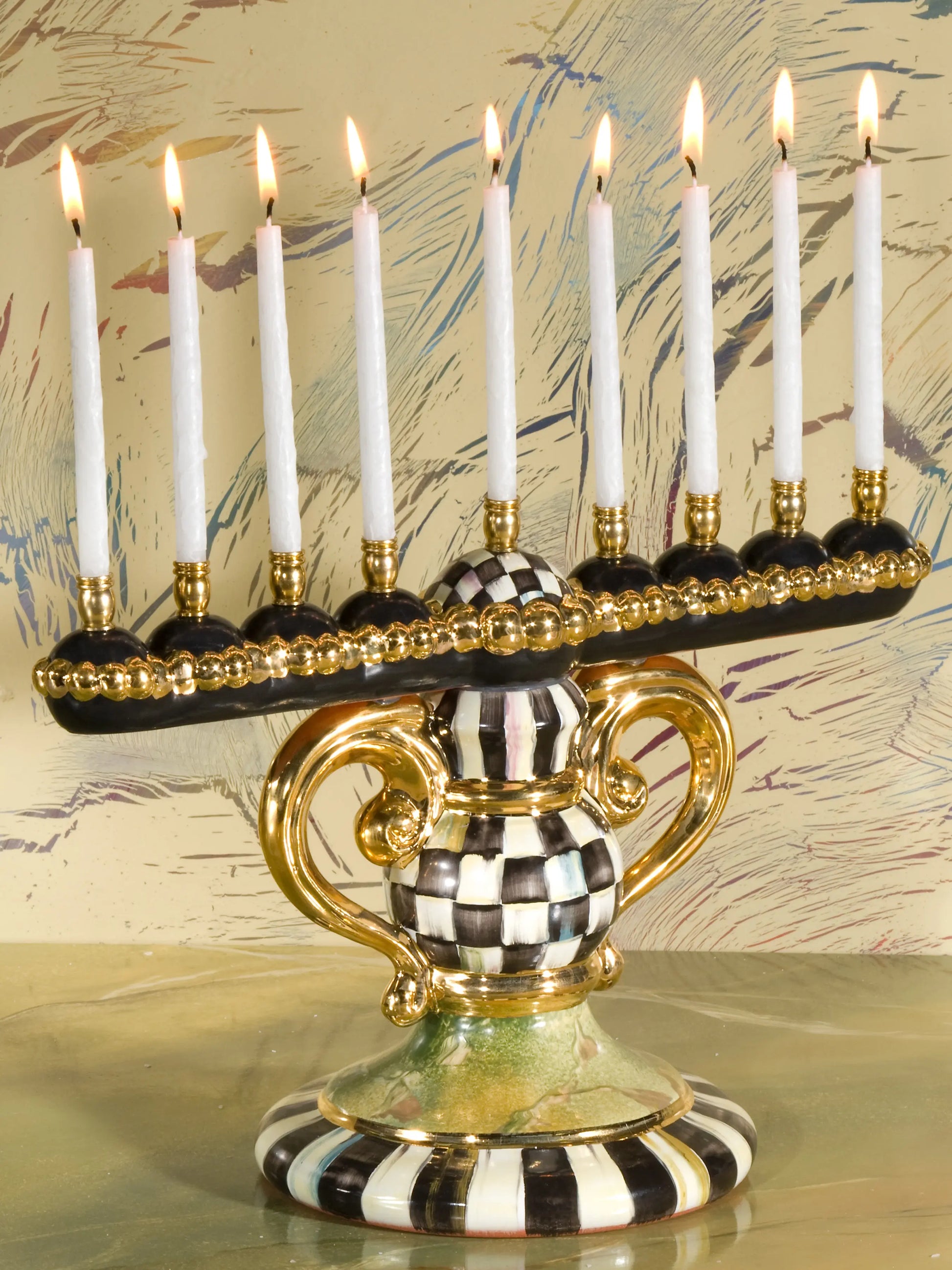 Courtly Check Ceramic Menorah