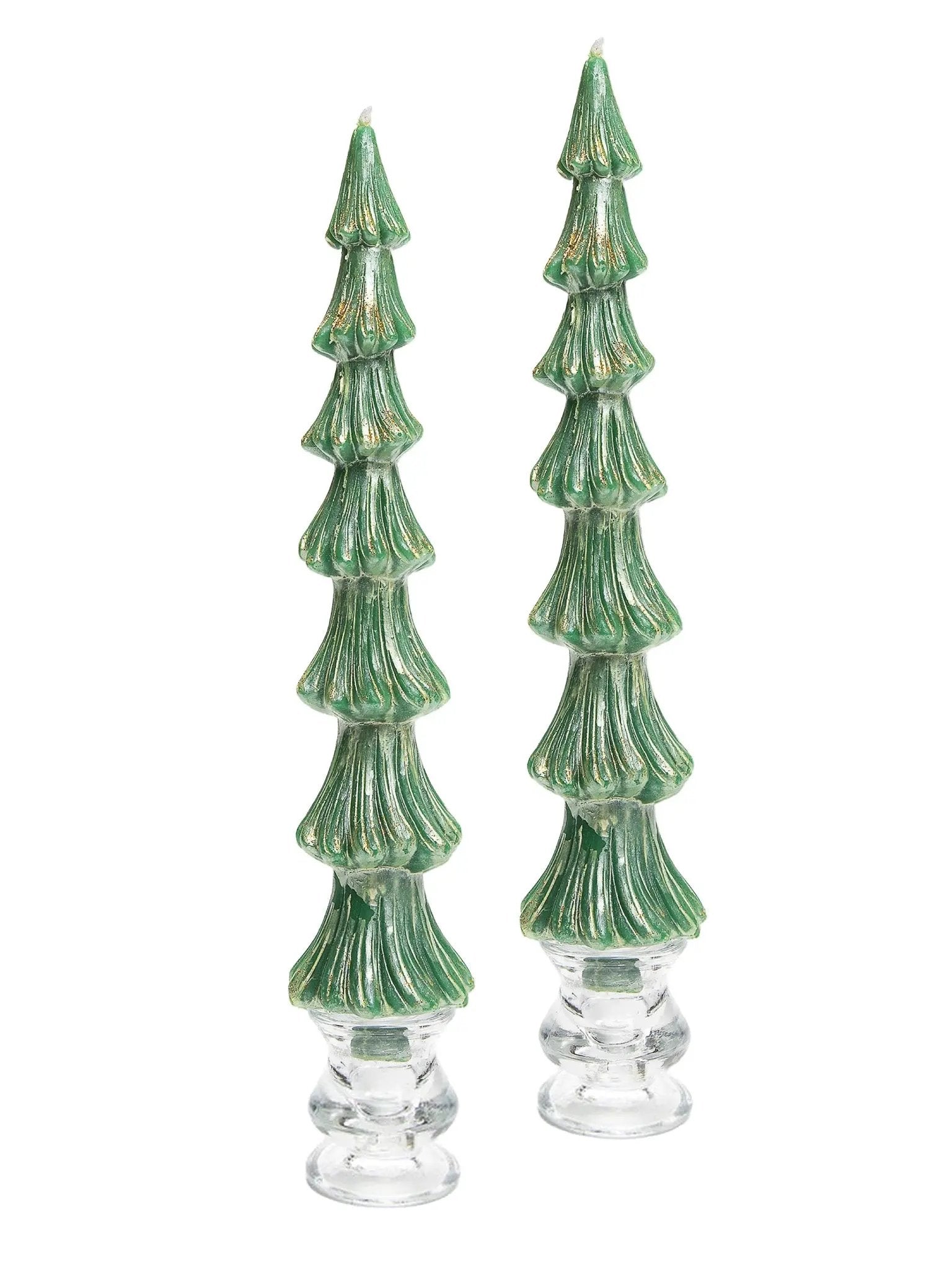 Tree Dinner Candles 12" Green Set of 2