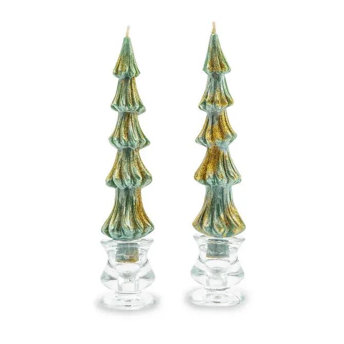 Tree Dinner Candles 8" Green Set of 2
