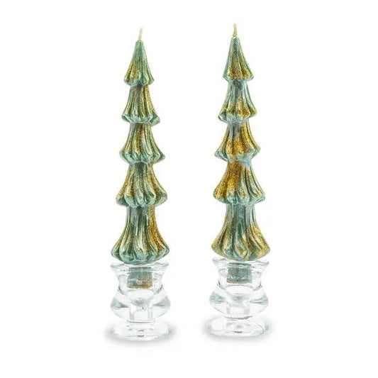 Tree Dinner Candles 8" Green Set of 2
