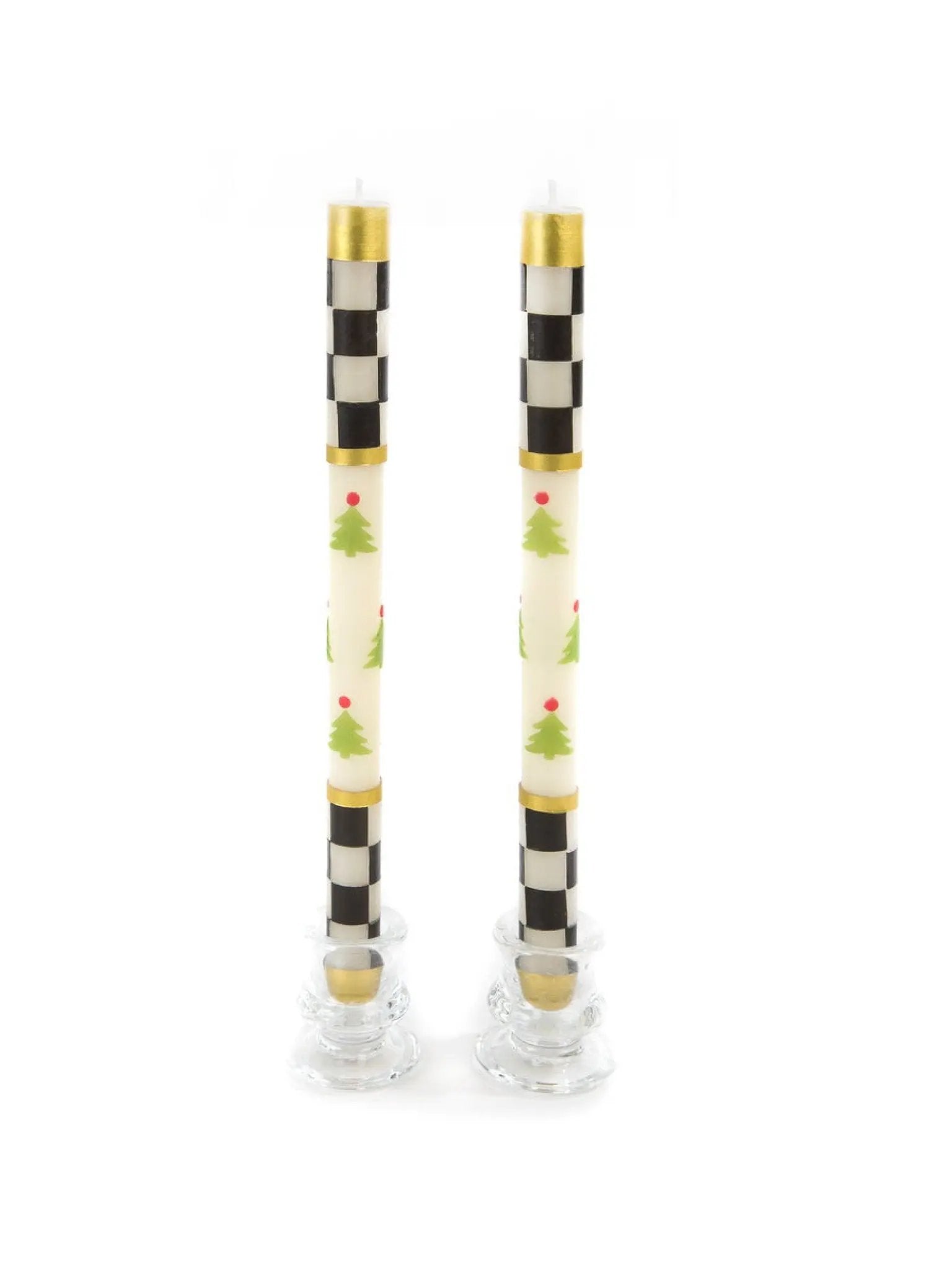 Christmas Tree Dinner Candles Check Bands Set of 2