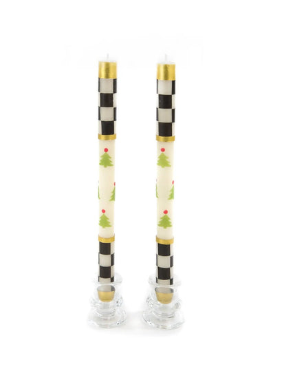Christmas Tree Dinner Candles Check Bands Set of 2