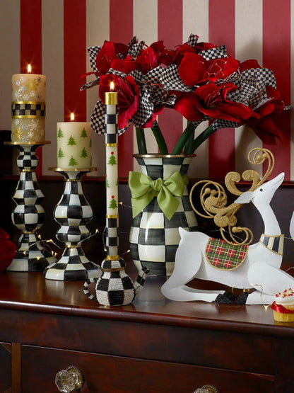 Christmas Tree Dinner Candles Check Bands Set of 2