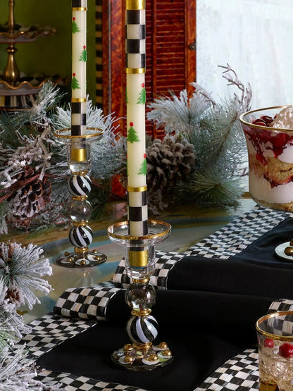 Christmas Tree Dinner Candles Check Bands Set of 2