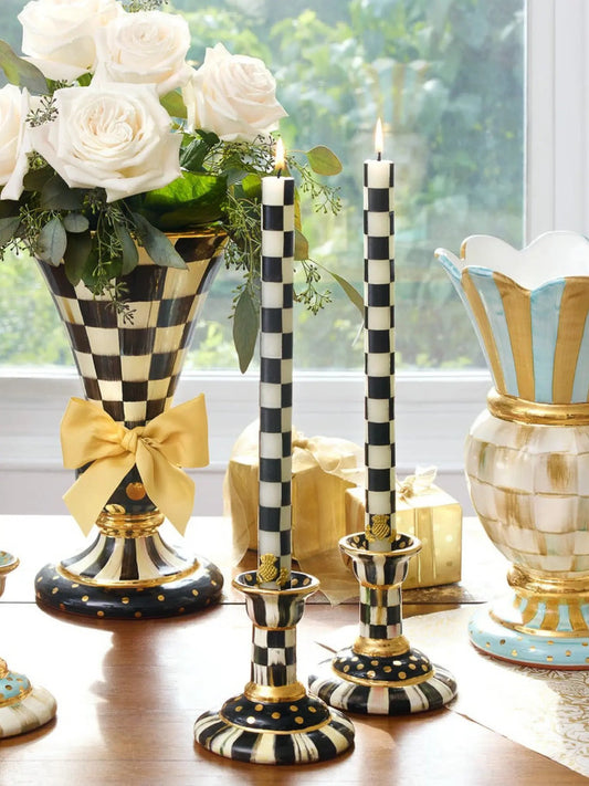 Check Black & Ivory Dinner Candles Set of 2