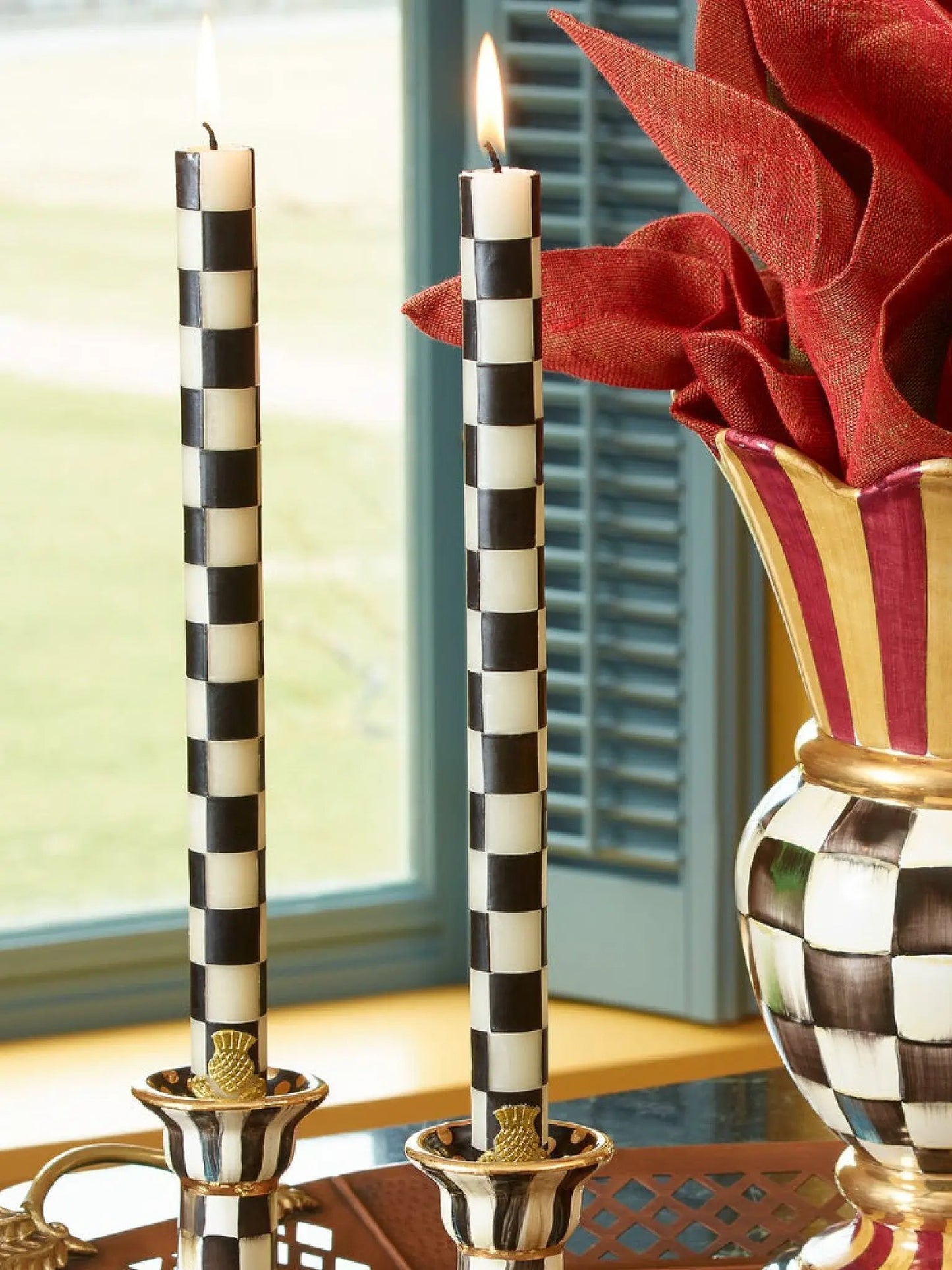 Check Black & Ivory Dinner Candles Set of 2