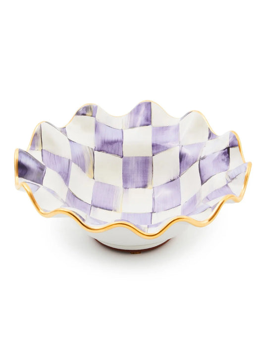 Plum Check Ceramic Fluted Breakfast Bowl