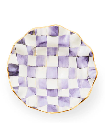 Plum Check Ceramic Fluted Breakfast Bowl