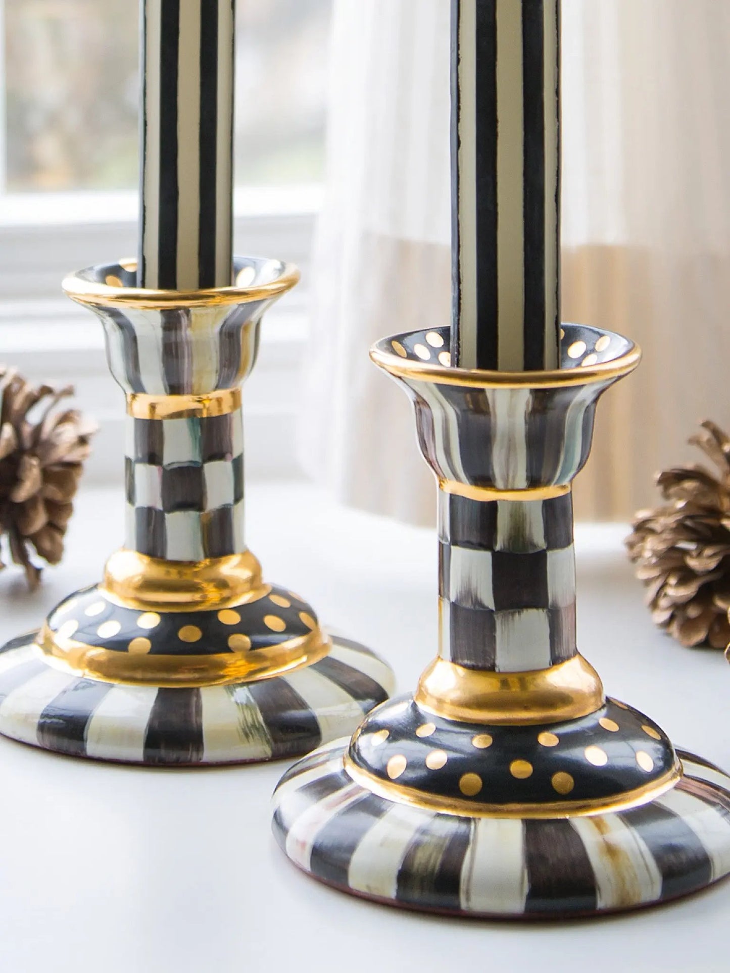 Courtly Check Large Ceramic Candlestick