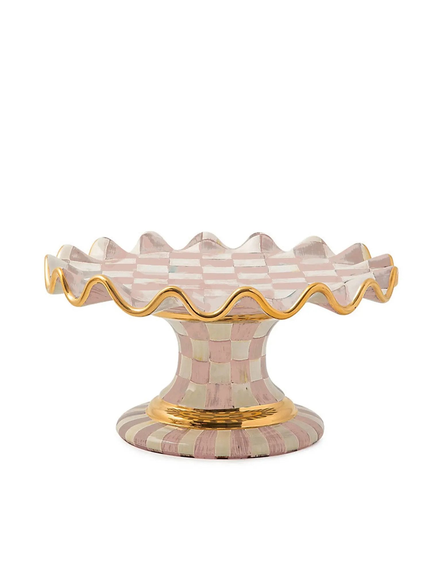 Rosy Check Ceramic Fluted Cake Stand