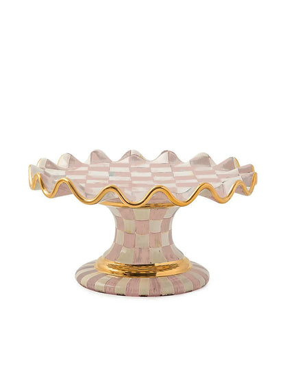Rosy Check Ceramic Fluted Cake Stand