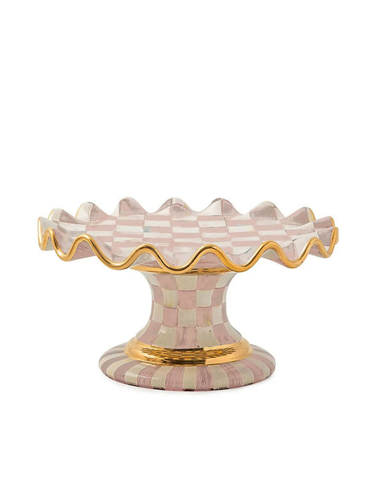 Rosy Check Ceramic Fluted Cake Stand