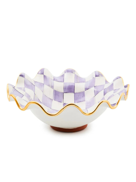 Plum Check Medium Ceramic Fluted Serving Bowl