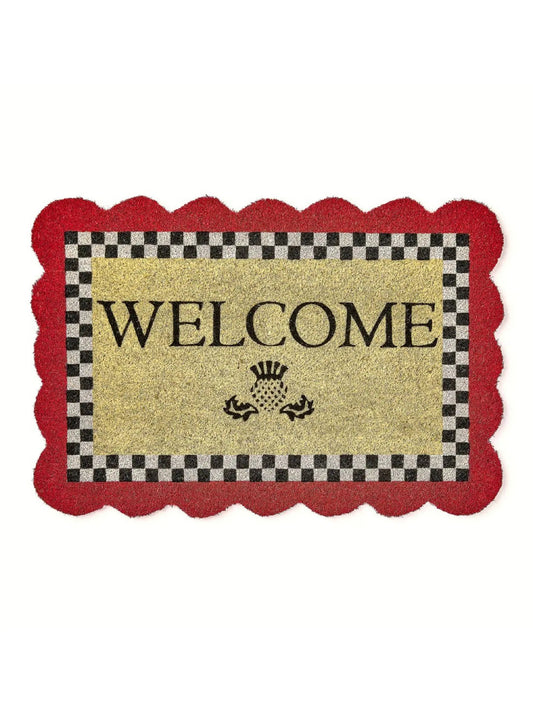 Red Scalloped Welcome Entrance Mat