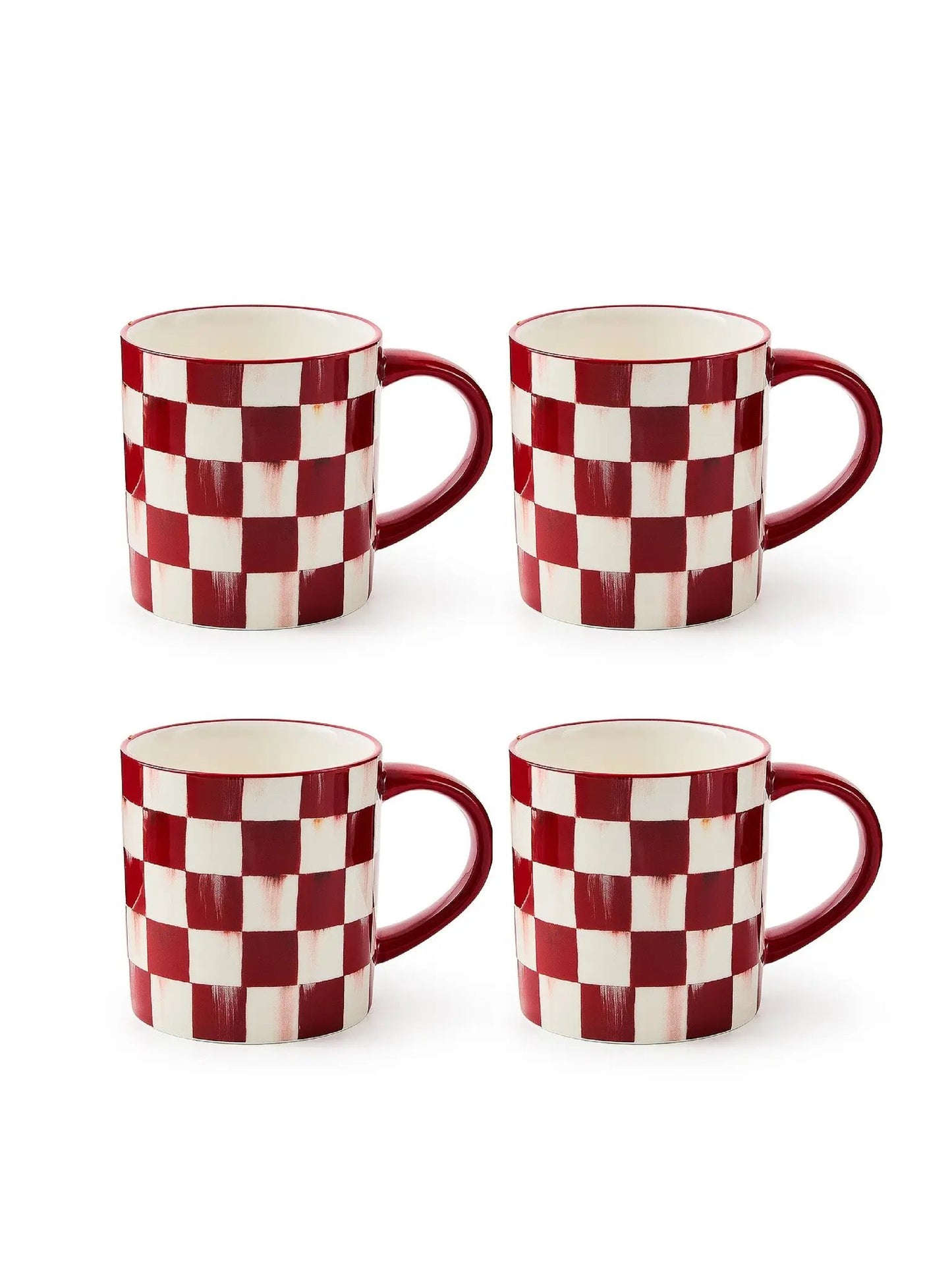 Cherry Check Mugs Set of 4