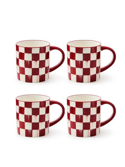 Cherry Check Mugs Set of 4