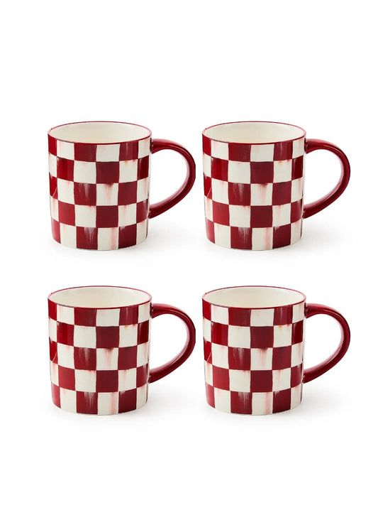 Cherry Check Mugs Set of 4