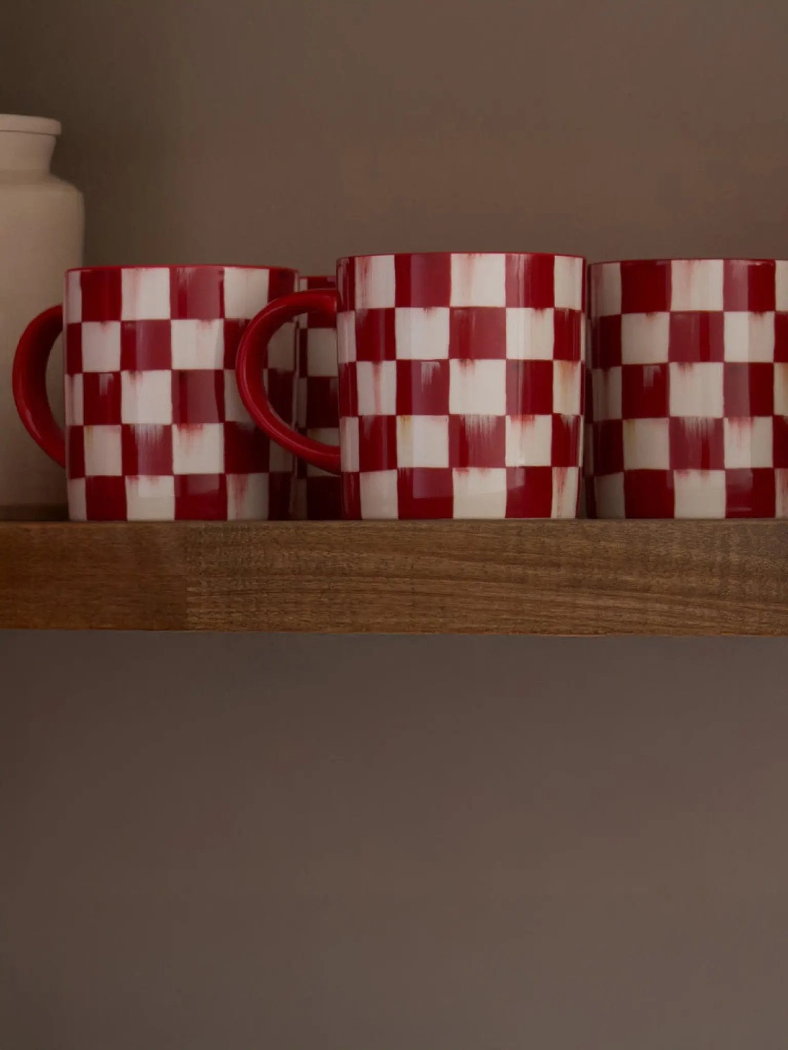 Cherry Check Mugs Set of 4