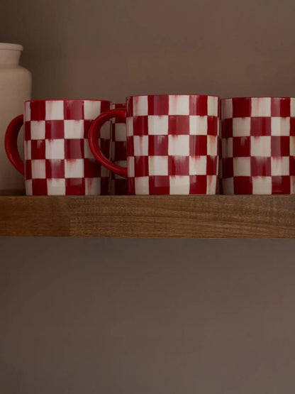 Cherry Check Mugs Set of 4