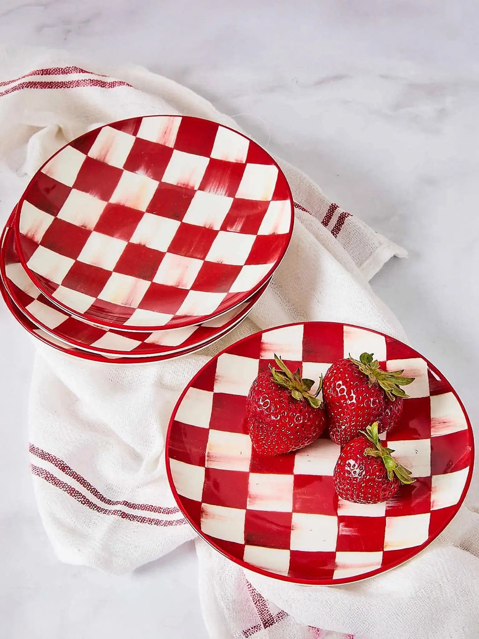 Cherry Check Appetizer Plates Set of 4