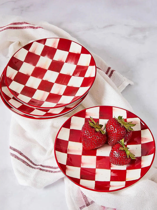 Cherry Check Appetizer Plates Set of 4