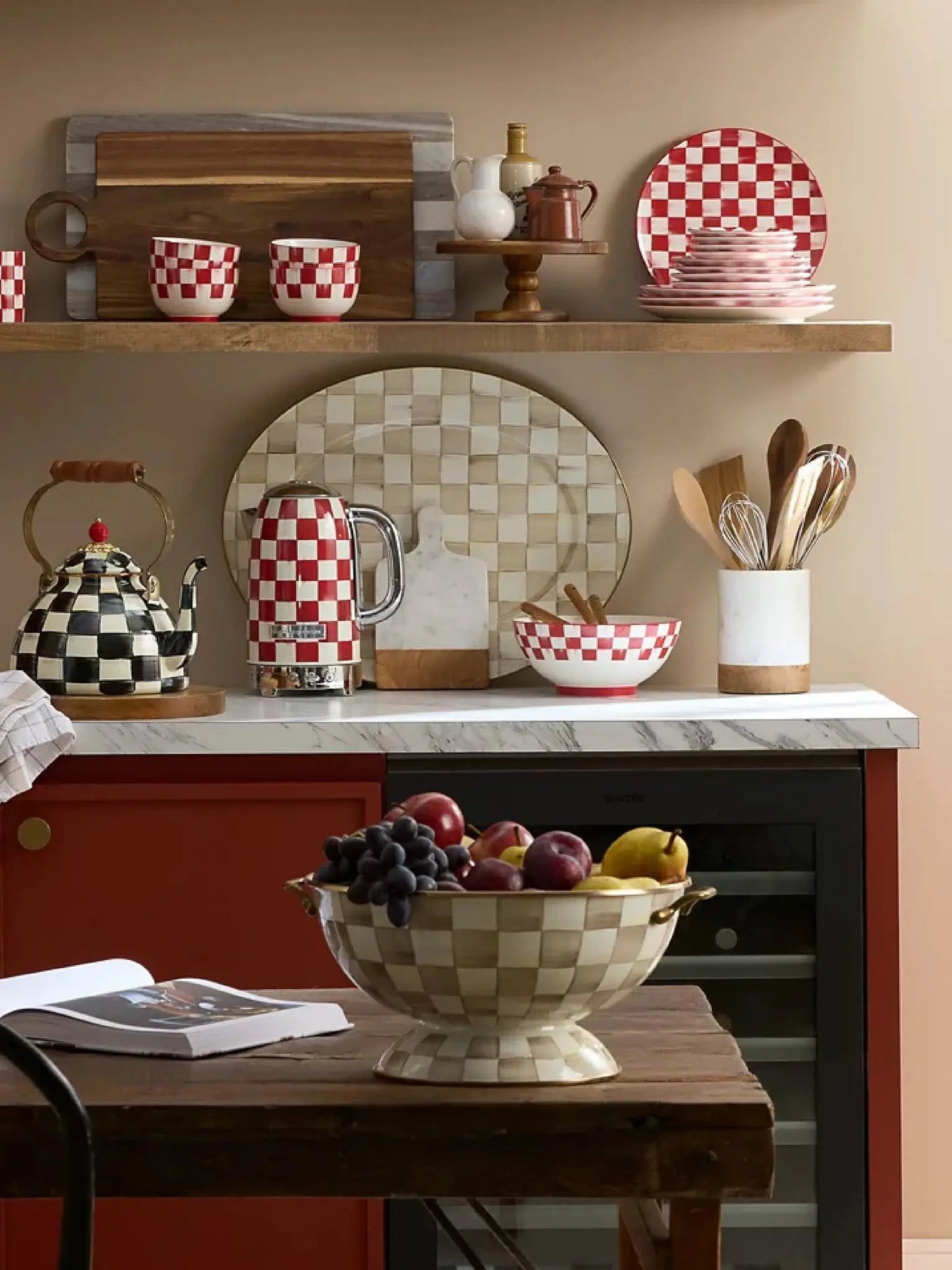 Cherry Check Appetizer Plates Set of 4