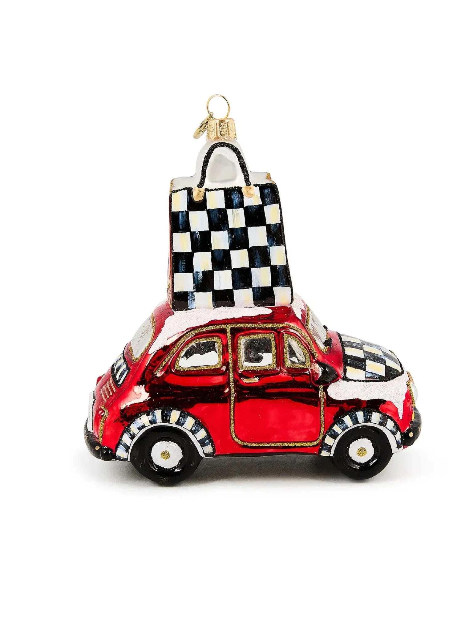 Christmas Shopping Car Glass Ornament