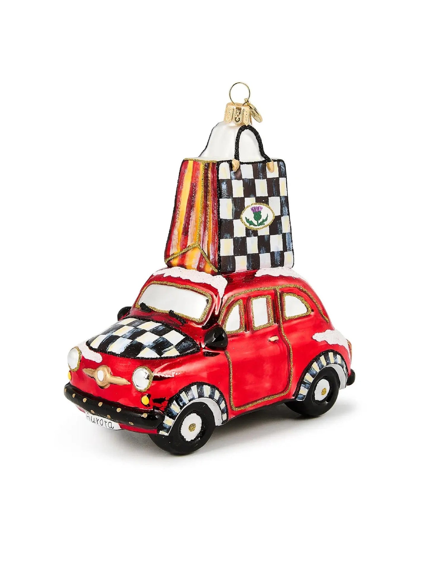 Christmas Shopping Car Glass Ornament