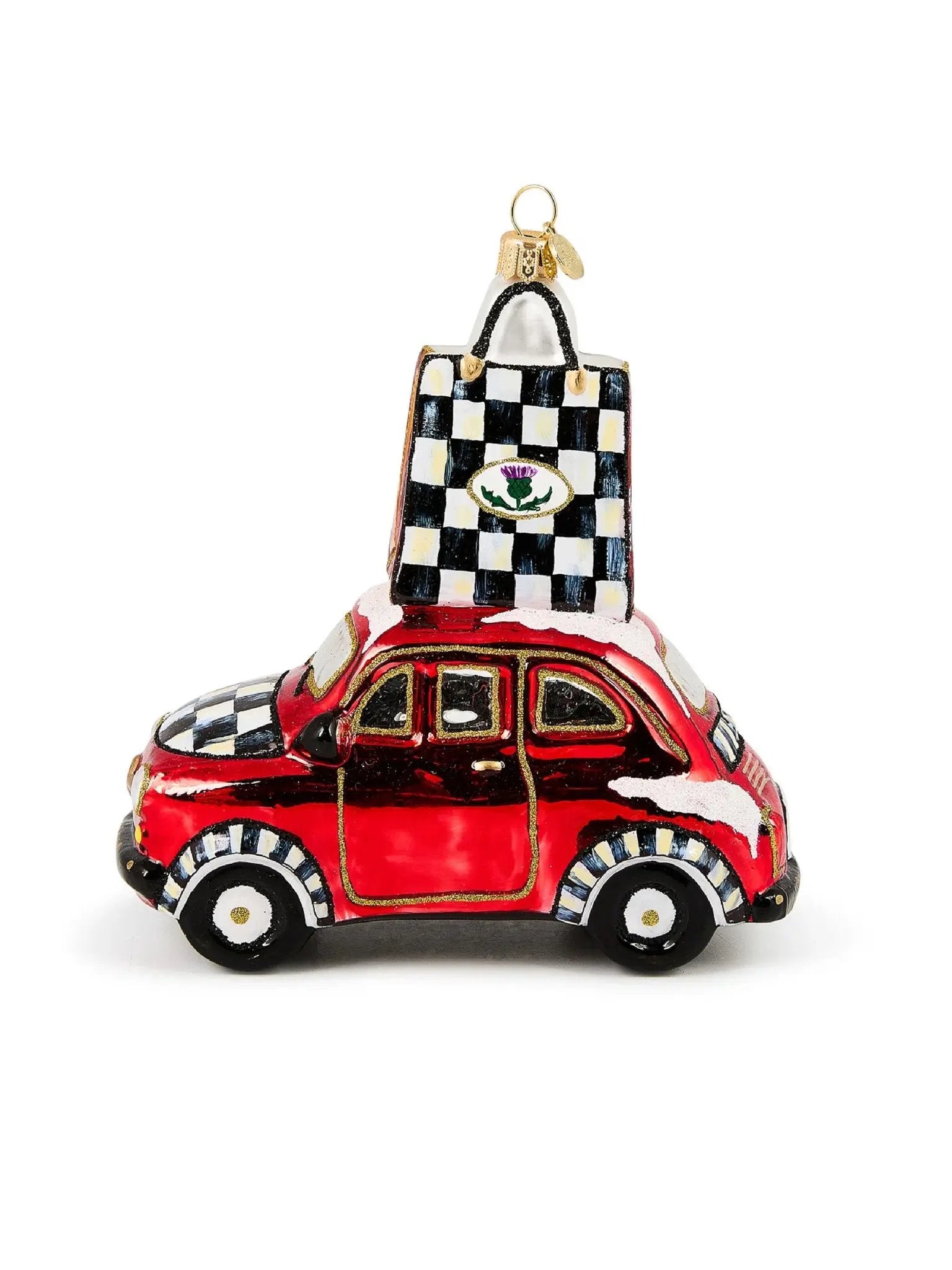 Christmas Shopping Car Glass Ornament