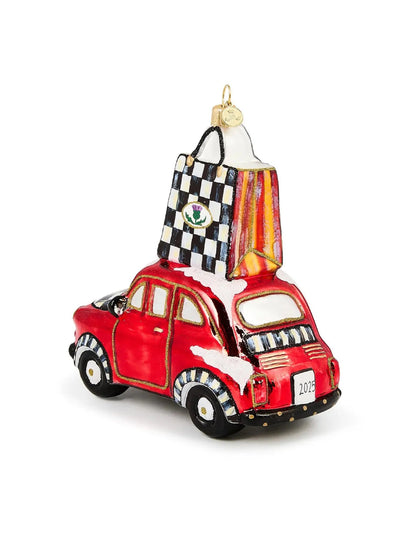Christmas Shopping Car Glass Ornament