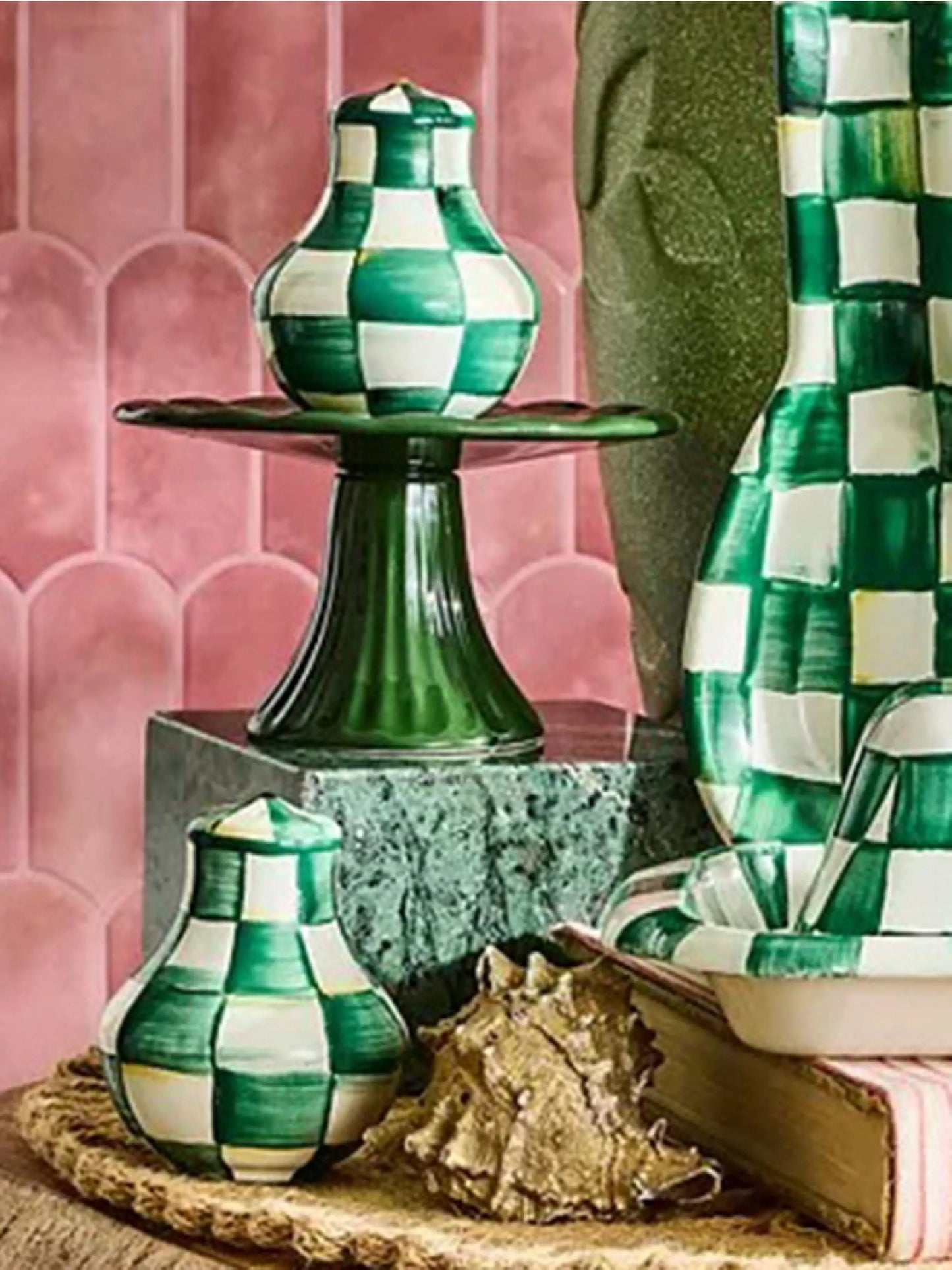 Emerald Check Salt & Pepper Shakers