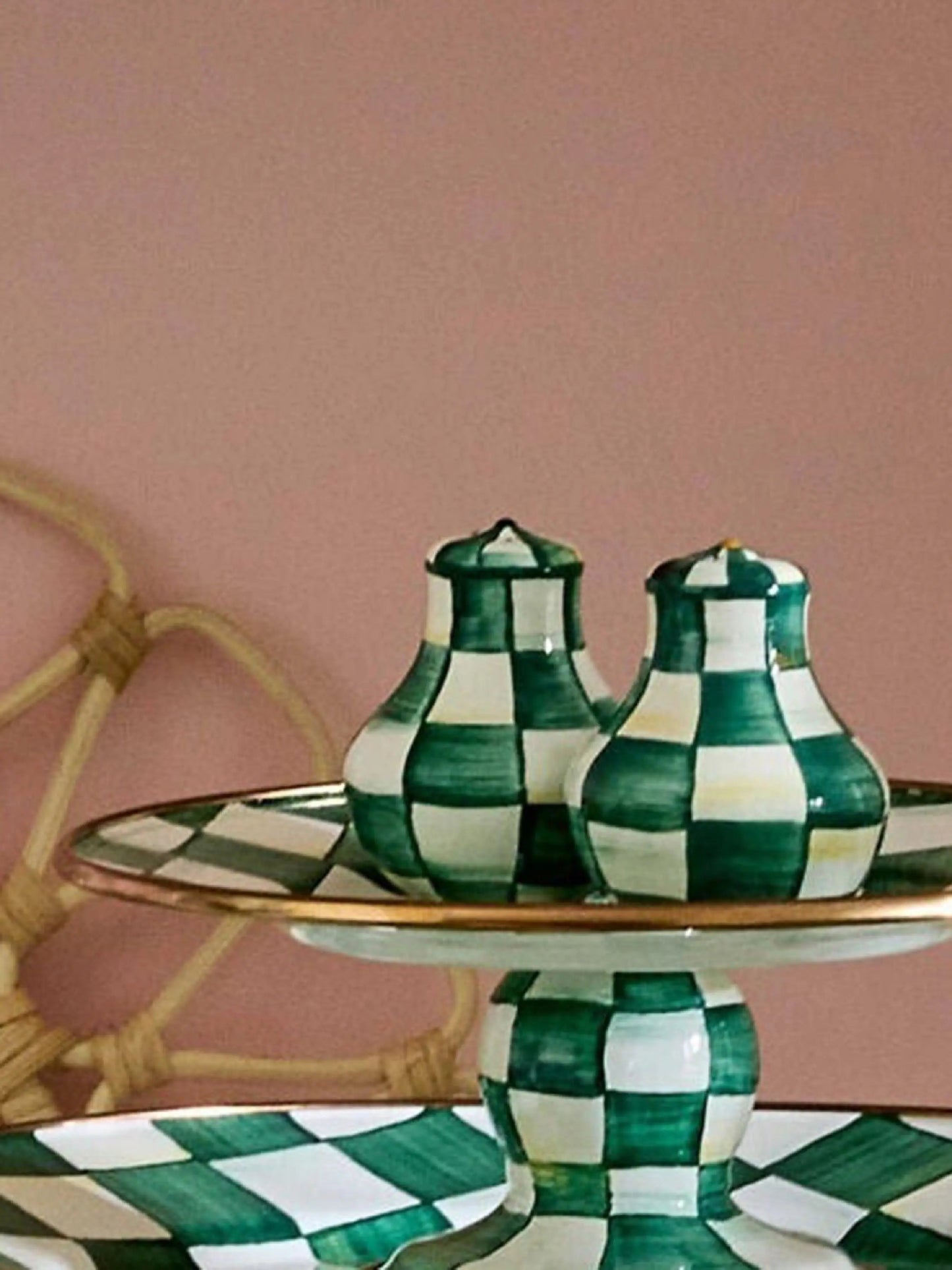 Emerald Check Salt & Pepper Shakers