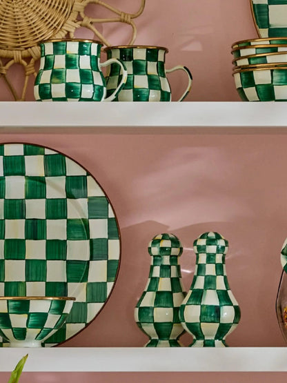 Emerald Check Large Salt & Pepper Shakers