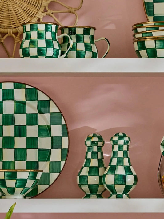 Emerald Check Large Salt & Pepper Shakers