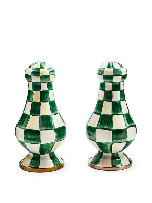 Emerald Check Large Salt & Pepper Shakers