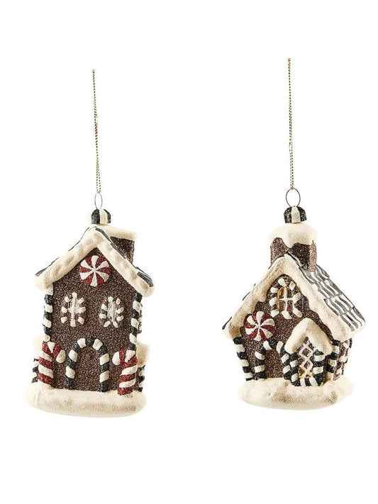Gingerbread Glass House Ornaments, Set of 2